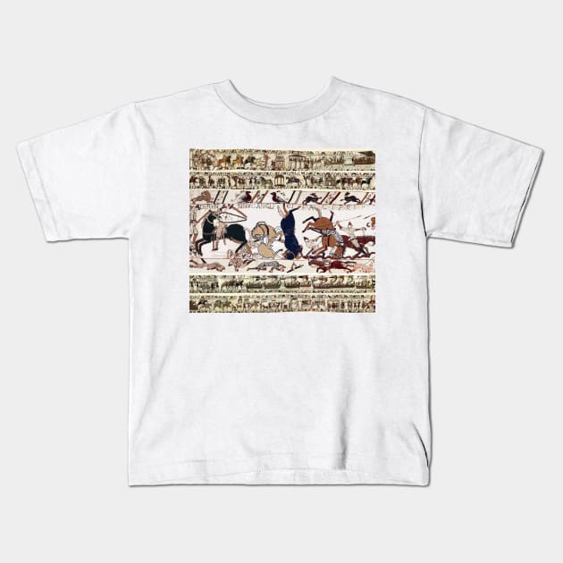 THE BAYEUX TAPESTRY,WAR HORSES AND NORMAN KNIGHTS COMBATTING HORSEBACK Kids T-Shirt by BulganLumini